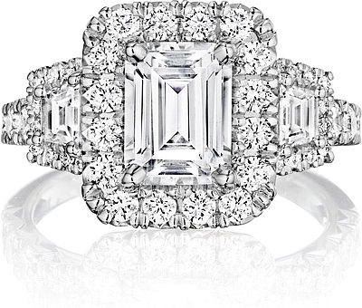 This image shows the setting with a 1.00ct emerald cut center diamond. The setting can be ordered to accommodate any shape/size diamond listed in the setting details section below.
