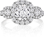 This image shows the setting with a 1.00ct cushion cut center diamond. The setting can be ordered to accommodate any shape/size diamond listed in the setting details section below.
