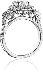 This image shows the setting with a 1.00ct cushion cut center diamond. The setting can be ordered to accommodate any shape/size diamond listed in the setting details section below.
