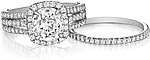 This image shows the setting with a 1.00ct cushion cut center diamond. The setting can be ordered to accommodate any shape/size diamond listed in the setting details section below. Shown with the matching wedding band; Sold separately.