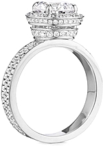 This image shows the setting with a 1.5ct round brilliant cut center diamond. The setting can be ordered to accommodate any shape/size diamond listed in the setting details section below