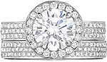 This image shows the setting with a 1.5ct round brilliant cut center diamond. The setting can be ordered to accommodate any shape/size diamond listed in the setting details section below. Shown with the matching wedding band; Sold separately.