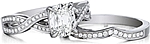 This image shows the setting with a 1.25ct cushion cut center diamond. The setting can be ordered to accommodate any shape/size diamond listed in the setting details section below. Shown with the matching wedding band; Sold separately.