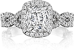This image shows the setting with a 2.00ct cushion cut center diamond. The setting can be ordered to accommodate any shape/size diamond listed in the setting details section below.