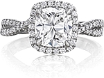 This image shows the setting with a 1.50ct cushion cut center diamond. The setting can be ordered to accommodate any shape/size diamond listed in the setting details section below.