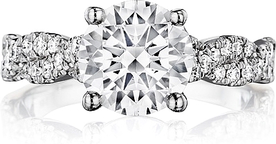 This image shows the setting with a 1.50ct round brilliant cut center diamond. The setting can be ordered to accommodate any shape/size diamond listed in the setting details section below.
