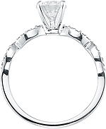 This image shows the setting with a 1.00ct round brilliant cut center diamond. The setting can be ordered to accommodate any shape/size diamond listed in the setting details section below.