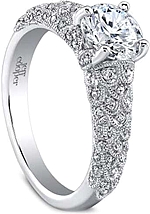 This image shows the setting with a 1.00ct round brilliant cut center diamond. The setting can be ordered to accommodate any shape/size diamond listed in the setting details section below.
