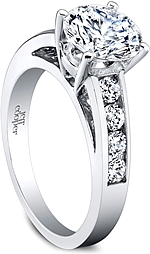 This image shows the setting with a 1.00ct round brilliant cut center diamond. The setting can be ordered to accommodate any shape/size diamond listed in the setting details section below.

