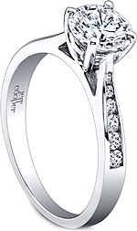 This image shows the setting with a 1.00ct round brilliant cut center diamond. The setting can be ordered to accommodate any shape/size diamond listed in the setting details section below.