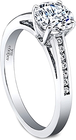 This image shows the setting with a 1.00ct round brilliant cut center diamond. The setting can be ordered to accommodate any shape/size diamond listed in the setting details section below. 