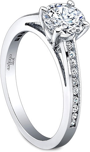 This image shows the setting with a 1.00ct round brilliant cut center diamond. The setting can be ordered to accommodate any shape/size diamond listed in the setting details section below.
