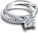 This image shows the setting with a 1.00ct round brilliant cut center diamond. The setting can be ordered to accommodate any shape/size diamond listed in the setting details section below. Shown with the matching wedding band; Sold separately.