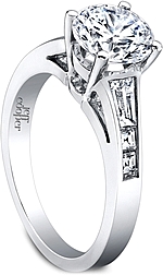 This image shows the setting with a 1.00ct round brilliant cut center diamond. The setting can be ordered to accommodate any shape/size diamond listed in the setting details section below.