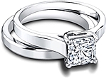 This image shows the setting with a 1.00ct princess cut center diamond. The setting can be ordered to accommodate any shape/size diamond listed in the setting details section below. Shown with the matching wedding band; Sold separately.