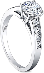 This image shows the setting with a 1.00ct round brilliant cut center diamond. The setting can be ordered to accommodate any shape/size diamond listed in the setting details section below.

