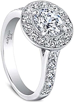 This image shows the setting with a 1.00ct round brilliant cut center diamond. The setting can be ordered to accommodate any shape/size diamond listed in the setting details section below.
