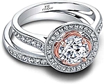 This image shows the setting with a 1.00ct round brilliant cut center diamond. The setting can be ordered to accommodate any shape/size diamond listed in the setting details section below. Shown with the matching wedding band; Sold separately.
