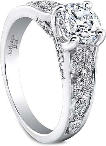 This image shows the setting with a 1.00ct round brilliant cut center diamond. The setting can be ordered to accommodate any shape/size diamond listed in the setting details section below.