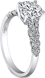This image shows the setting with a 1.00ct round brilliant cut center diamond. The setting can be ordered to accommodate any shape/size diamond listed in the setting details section below.
