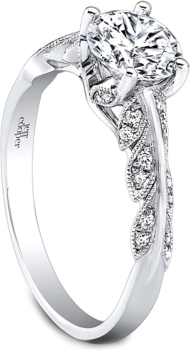 This image shows the setting with a 1.00ct round brilliant cut center diamond. The setting can be ordered to accommodate any shape/size diamond listed in the setting details section below.