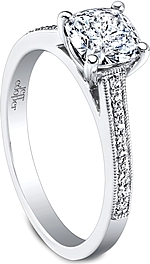 This image shows the setting with a 1.00ct cushion cut center diamond. The setting can be ordered to accommodate any shape/size diamond listed in the setting details section below.
