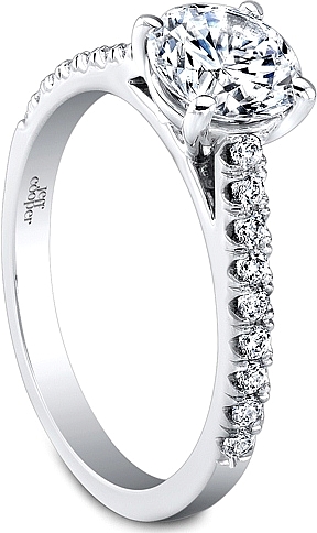 This image shows the setting with a 1.00ct round brilliant cut center diamond. The setting can be ordered to accommodate any shape/size diamond listed in the setting details section below.
