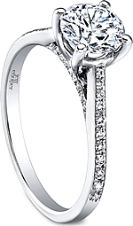 This image shows the setting with a 1.00ct round brilliant cut center diamond. The setting can be ordered to accommodate any shape/size diamond listed in the setting details section below.