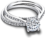 This image shows the setting with a 1.00ct round brilliant cut center diamond. The setting can be ordered to accommodate any shape/size diamond listed in the setting details section below. Shown with the matching wedding band; Sold separately.