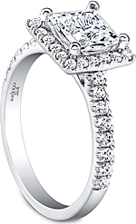 This image shows the setting with a 1.00ct princess cut center diamond. The setting can be ordered to accommodate any shape/size diamond listed in the setting details section below.
