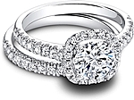 This image shows the setting with a 1.00ct round brilliant cut center diamond. The setting can be ordered to accommodate any shape/size diamond listed in the setting details section below. Shown with the matching wedding band; Sold separately.
