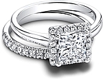 This image shows the setting with a 1.00ct princess cut center diamond. Shown with the matching wedding band; Sold separately.
