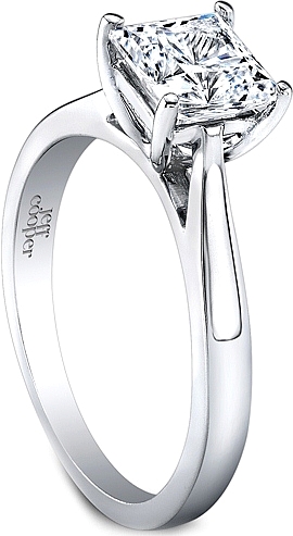 This image shows the setting with a 1.00ct princess cut center diamond. The setting can be ordered to accommodate any shape/size diamond listed in the setting details section below.
