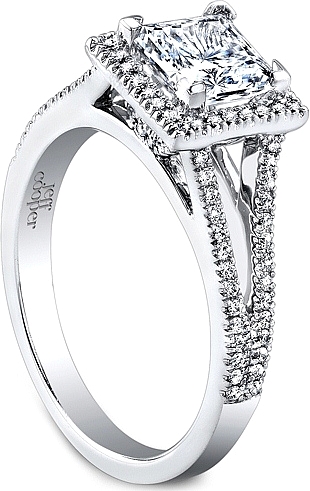 This image shows the setting with a 1.00ct princess cut center diamond. The setting can be ordered to accommodate any shape/size diamond listed in the setting details section below.
