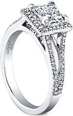 This image shows the setting with a 1.00ct princess cut center diamond. The setting can be ordered to accommodate any shape/size diamond listed in the setting details section below.
