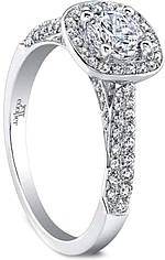 This image shows the setting with a .75ct round brilliant cut center diamond. The setting can be ordered to accommodate any shape/size diamond listed in the setting details section below.
