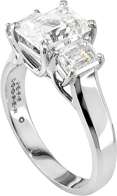 This image shows the setting with a 2.00ct emerald cut center diamond. The setting can be ordered to accommodate any shape/size diamond listed in the setting details section below.