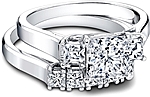 This image shows the setting with a 1.00ct princess cut center diamond. The setting can be ordered to accommodate any shape/size diamond listed in the setting details section below. Shown with the matching wedding band; Sold separately.