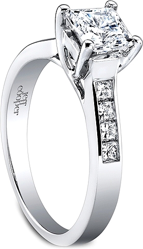 This image shows the setting with a 1.00ct princess cut center diamond. The setting can be ordered to accommodate any shape/size diamond listed in the setting details section below.