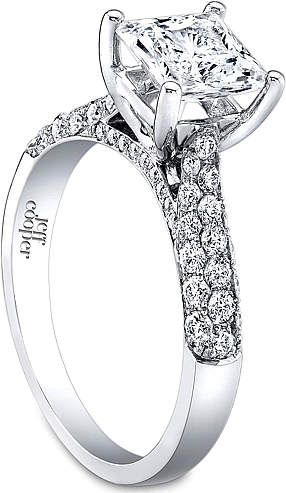 This image shows the setting with a 1.00ct princess cut center diamond. The setting can be ordered to accommodate any shape/size diamond listed in the setting details section below.
