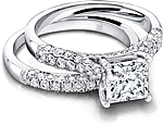 This image shows the setting with a 1.00ct princess cut center diamond. The setting can be ordered to accommodate any shape/size diamond listed in the setting details section below.
