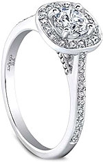 This image shows the setting with a .75ct round brilliant cut center diamond. The setting can be ordered to accommodate any shape/size diamond listed in the setting details section below.
