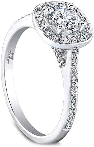 This image shows the setting with a .75ct round brilliant cut center diamond. The setting can be ordered to accommodate any shape/size diamond listed in the setting details section below.
