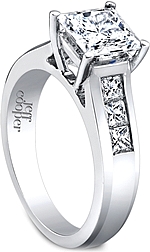 This image shows the setting with a 1.25ct princess cut center diamond. The setting can be ordered to accommodate any shape/size diamond listed in the setting details section below.