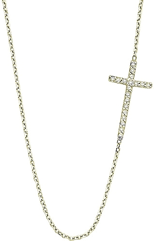Diamond Sideways Slim Cross Necklace – Popular J