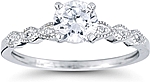 This image shows the setting with a 1.00ct round brilliant cut center diamond. The setting can be ordered to accommodate any shape/size diamond listed in the setting details section below.