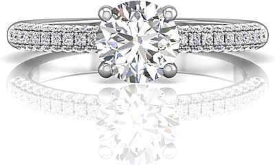 This image shows the setting with a 1.00ct round brilliant cut center diamond. The setting can be ordered to accommodate any shape/size diamond listed in the setting details section below.