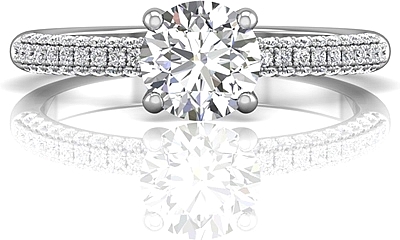 This image shows the setting with a 1.00ct round brilliant cut center diamond. The setting can be ordered to accommodate any shape/size diamond listed in the setting details section below.
