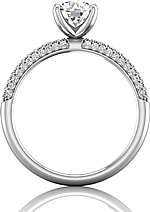 This image shows the setting with a 1.00ct round brilliant cut center diamond. The setting can be ordered to accommodate any shape/size diamond listed in the setting details section below.