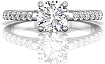 This image shows the setting with a 1.00ct round brilliant cut center diamond. The setting can be ordered to accommodate any shape/size diamond listed in the setting details section below.